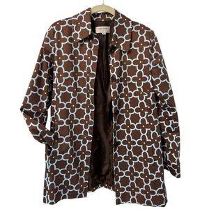 SKIRTIN AROUND New Canaan Brown/Lt. Blue Quatrefoil Mod Coat Size 4 Cotton Y2K